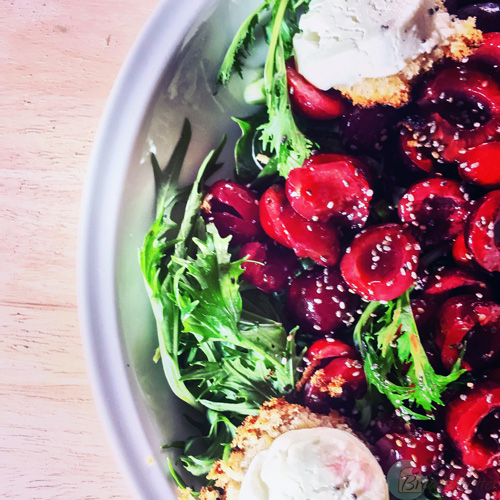 marinated cherries and goat cheese salad | breadonbutter