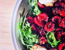 marinated cherries and goat cheese salad | breadonbutter